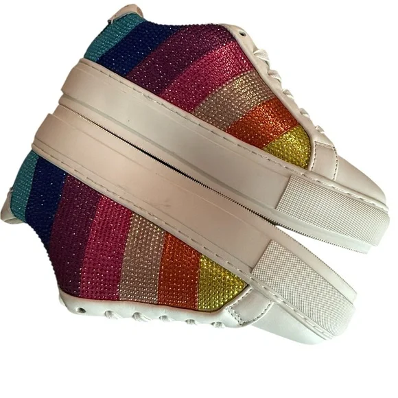 NWOT Kurt Geiger Multicolor Striped Sneakers - Picture 2 of 9